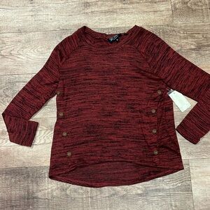 SWEET WANDERER | l/s light weight sweater elbow pads/button details burgundy/blk